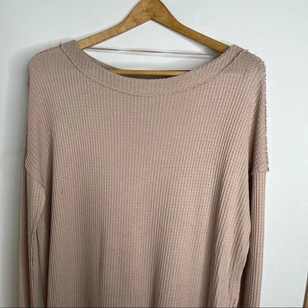 Free People Sand North Shore Thermal Knit Tunic Top  Oversized Sz L